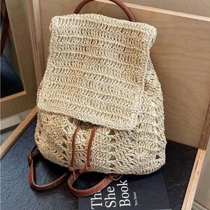 Boho Straw Flap Minimalist Back Pack